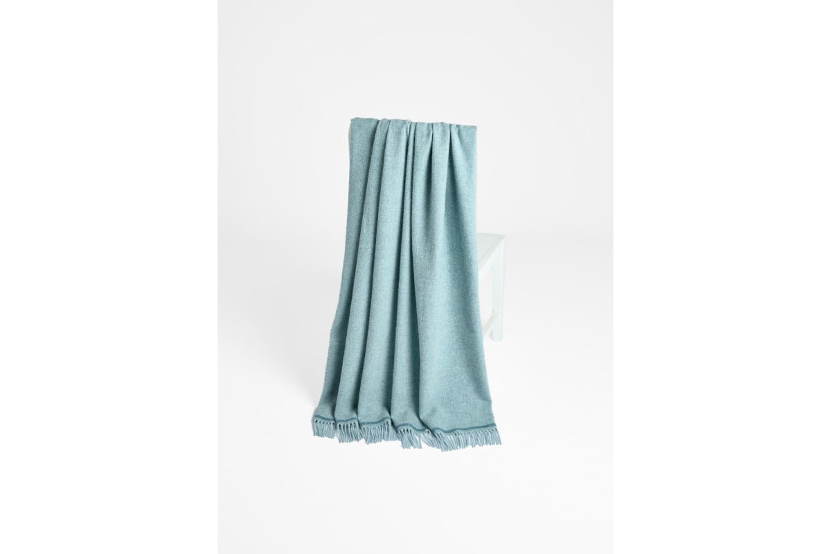 FOXFORD | Lambswool Throw Dunbrody (Aqua with teal stripe)
